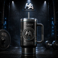 Hybrid Athlete - Monochrome Badge Composition on a Tumbler
